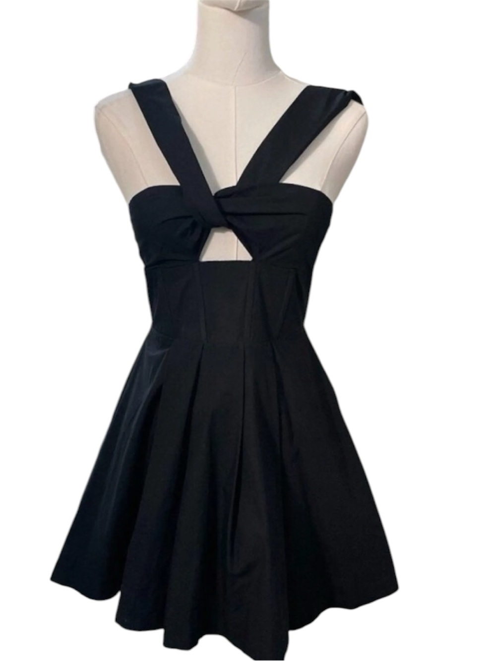 For Love & Lemons- Black Fit-and-Flare Dress with Knot Front XS